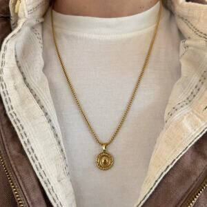 Y2K 2000s Gold Sun Pendant Necklace Unisex Circular Charm Jewelry New
